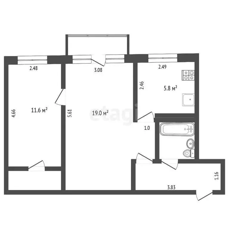 2-комнатная квартира: Пермь, улица Крупской, 82А (46.1 м) - Фото 0