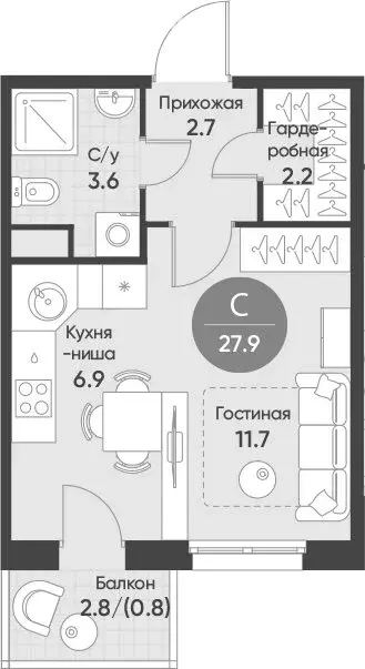 Квартира-студия: Новосибирская область, рабочий посёлок Кольцово, ... - Фото 0