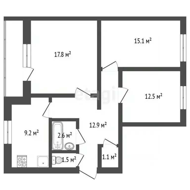 3-к кв. Крым, Бахчисарайский район, с. Каштаны ул. Ленина, 3 (74.9 м) - Фото 2