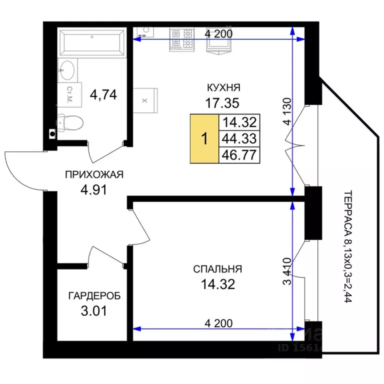 1-к кв. Калининградская область, Гурьевск Включи жилой комплекс (46.77 ... - Фото 1