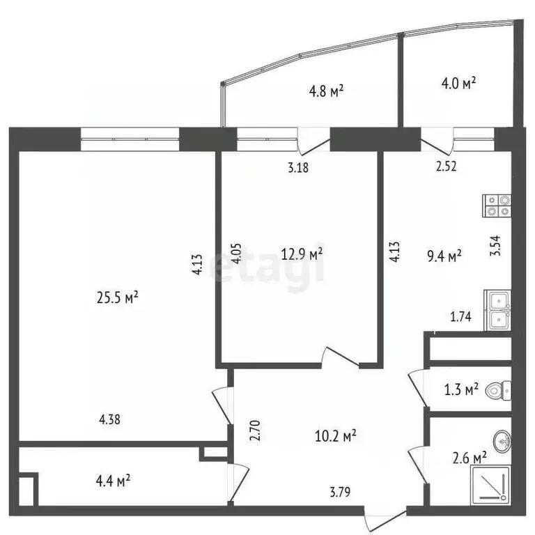 2-к кв. Тюменская область, Тюмень ул. Чернышевского, 2а (64.3 м) - Фото 1