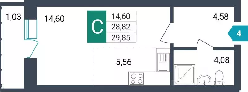 Студия Забайкальский край, Чита ул. Бабушкина, 42Б (29.85 м) - Фото 0