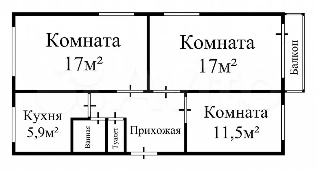 Доля в 3-к. квартире, 61,2 м, 4/5 эт. - Фото 0