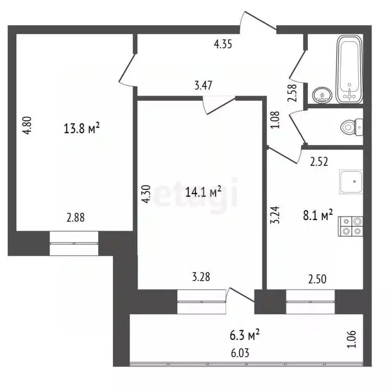 2-к кв. Чувашия, Чебоксары Тополиная ул., 13 (47.2 м) - Фото 2