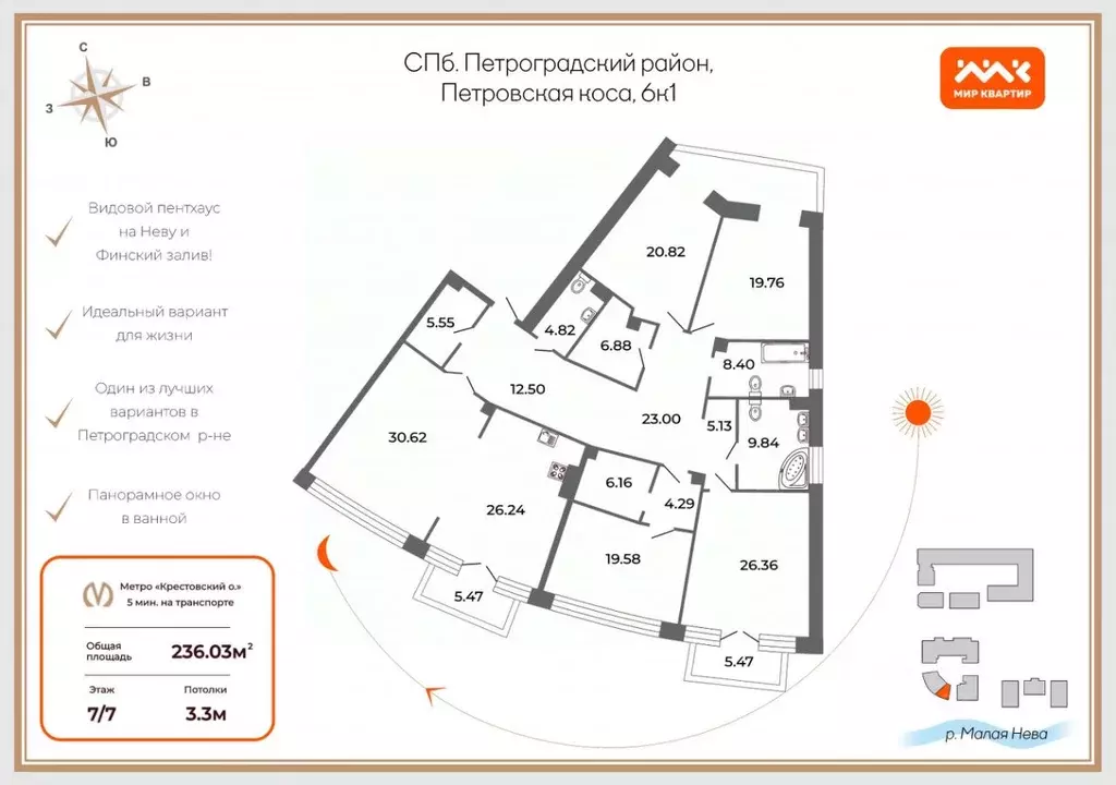 5-к кв. Санкт-Петербург проезд Петровская коса, 6к1 (236.0 м) - Фото 1