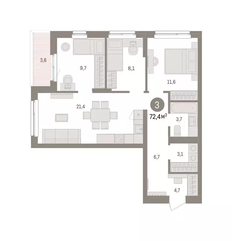 3-комнатная квартира: Челябинская область, Сосновский муниципальный ... - Фото 2