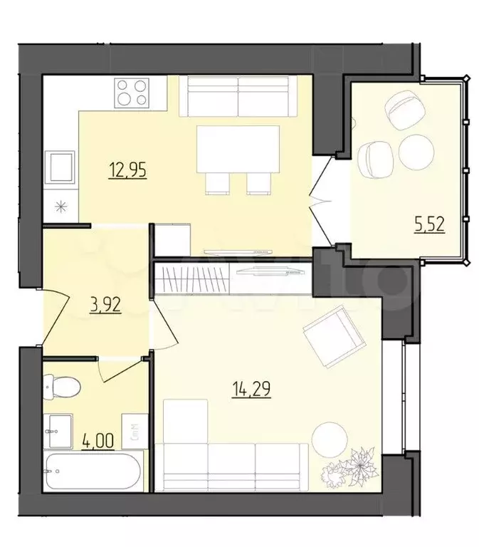 1-к. квартира, 37,9 м, 9/9 эт. - Фото 1