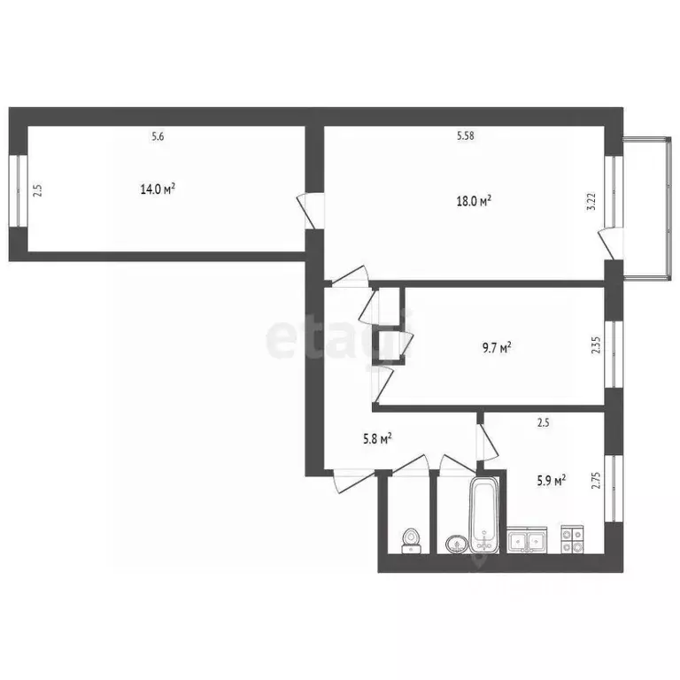 3-к кв. Камчатский край, Елизово ул. Рябикова, 51А (56.7 м) - Фото 2