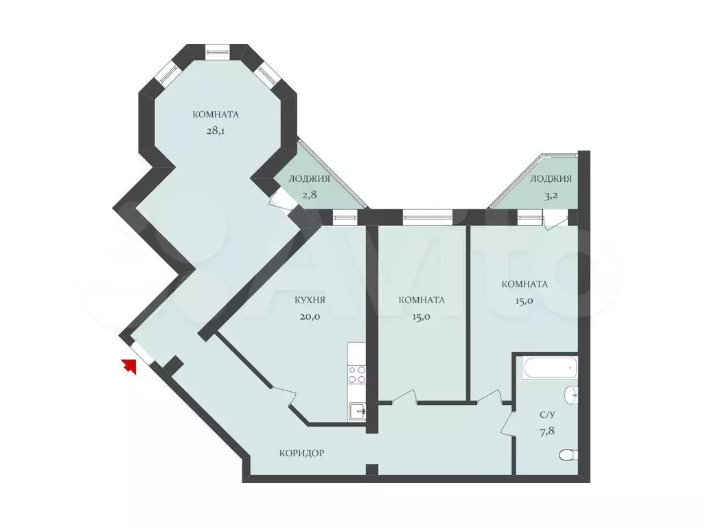 3-к. квартира, 121,5 м, 8/10 эт. - Фото 0