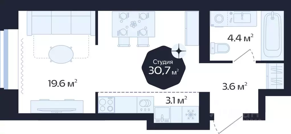 1-к кв. Тюменская область, Тюмень Новгородская ул., 22 (30.7 м) - Фото 0