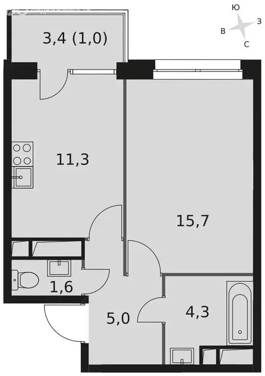 1-комнатная квартира: посёлок Нагорное, Центральная улица, 2 (38.9 м) - Фото 1