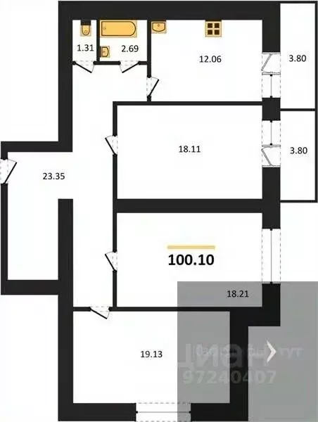 3-к кв. Воронежская область, Воронеж пер. Здоровья, 90Г/1к2 (100.1 м) - Фото 0