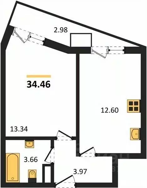 1-к кв. Крым, Симферополь просп. Александра Суворова, 105 (34.46 м) - Фото 2