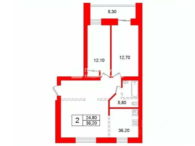 2-к кв. Санкт-Петербург просп. Энгельса, 139/21 (66.9 м) - Фото 2