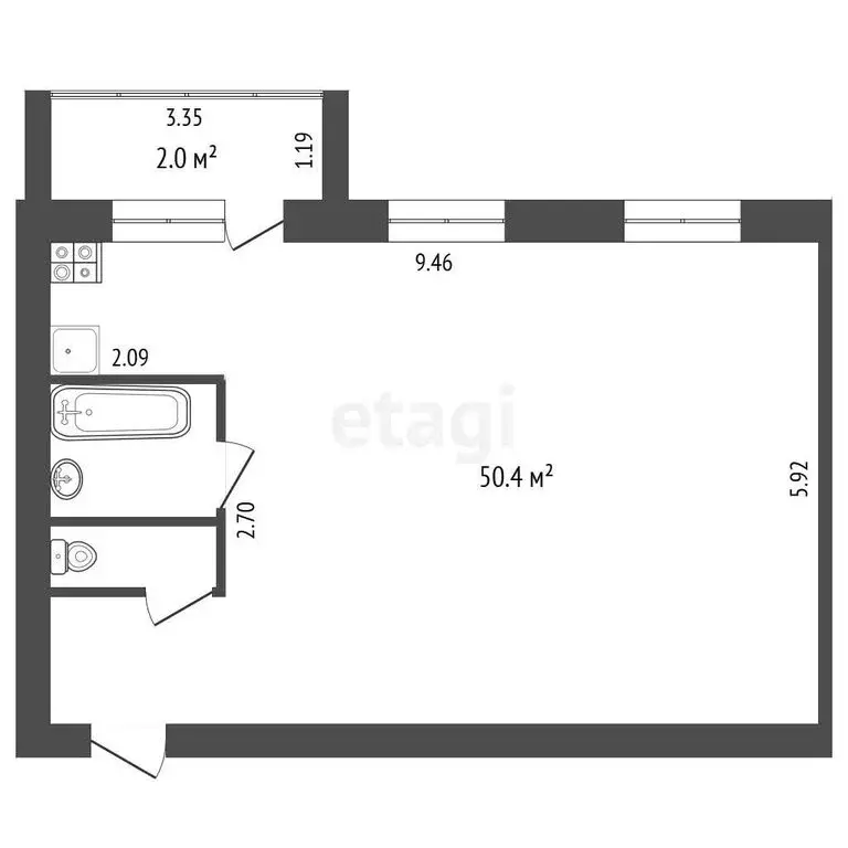 2-комнатная квартира: Омск, улица Крупской, 13/4 (55 м) - Фото 1