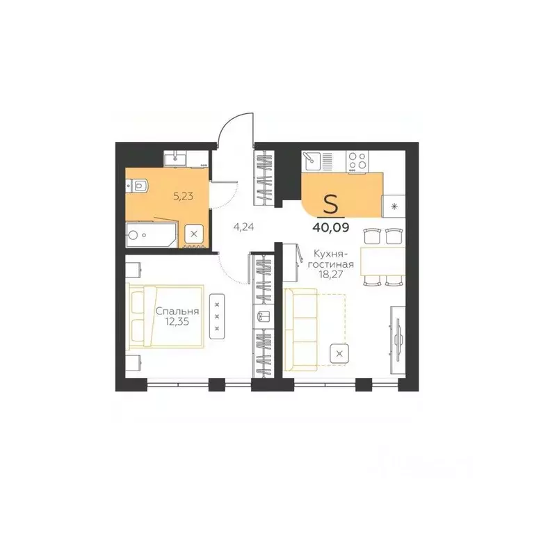 1-к кв. Тульская область, Тула городской округ, пос. Молодежный 10 ... - Фото 1