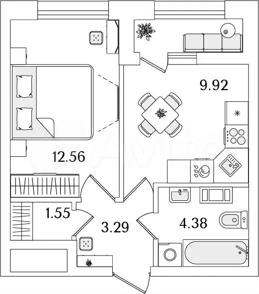 1-к. квартира, 32,9м, 10/23эт. - Фото 1