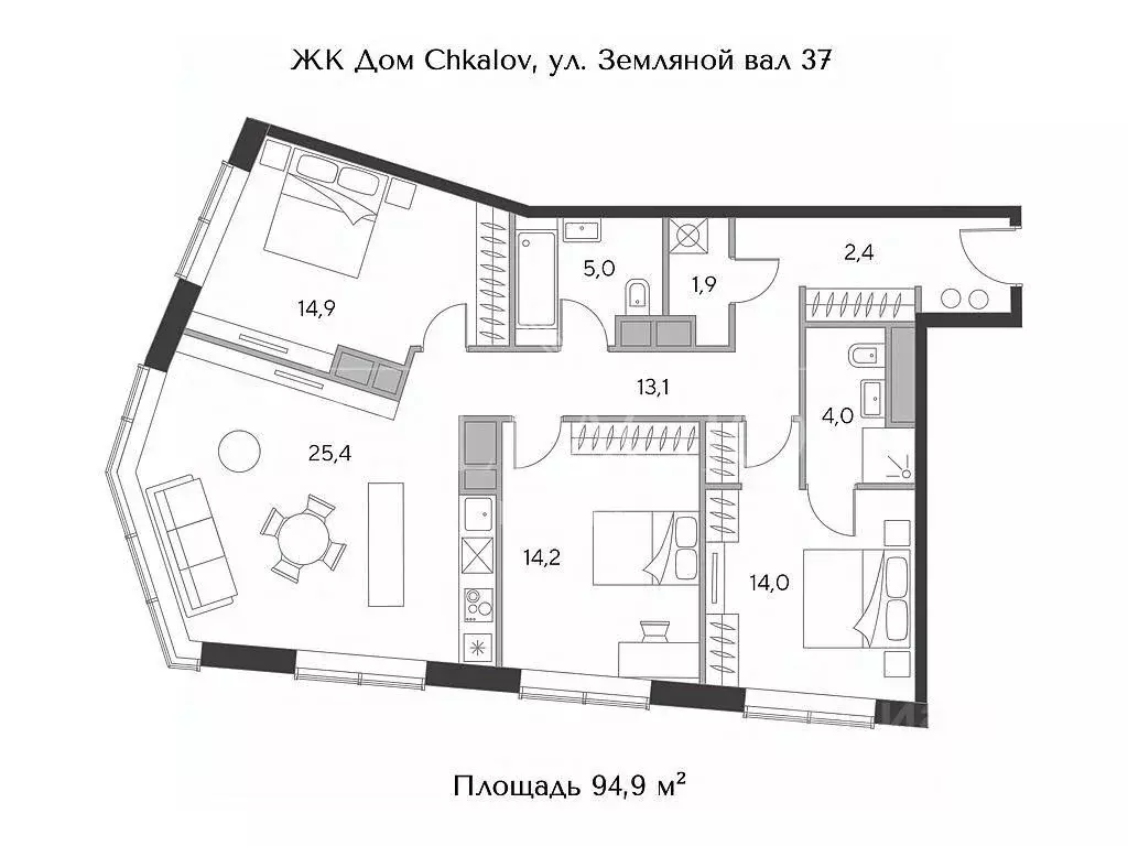 3-к кв. Москва пл. Курского Вокзала, 1 (94.9 м) - Фото 1