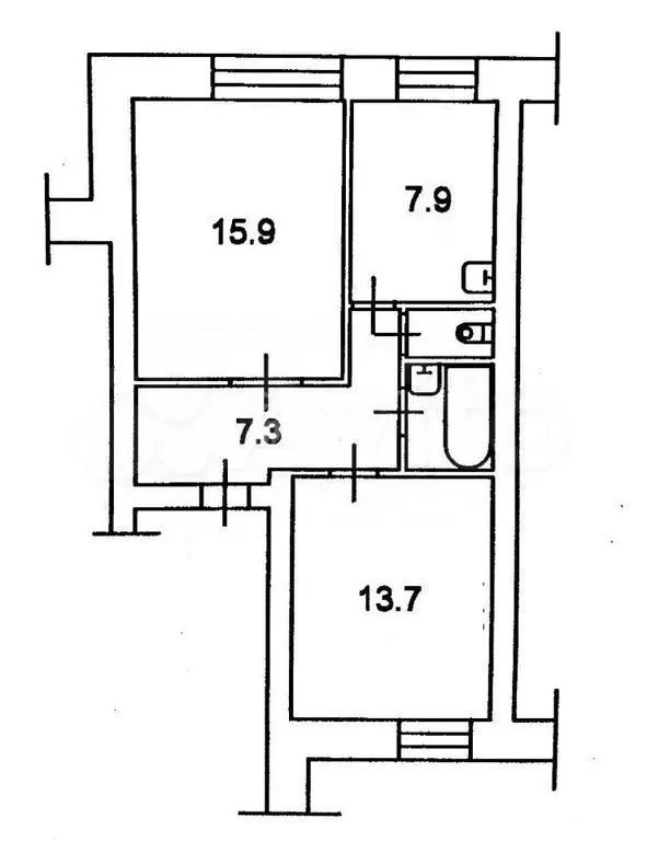 2-к. квартира, 48,7 м, 2/5 эт. - Фото 0