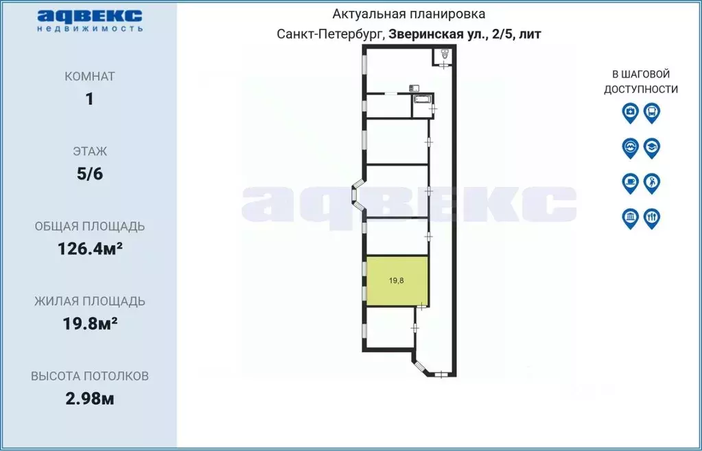 Комната Санкт-Петербург Зверинская ул., 2/5 (19.8 м) - Фото 2