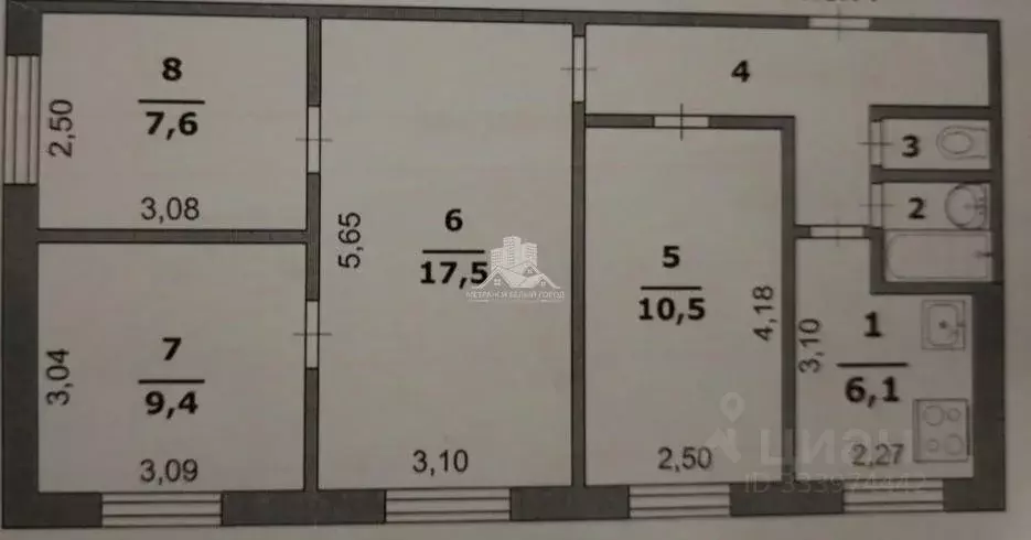 4-к кв. Белгородская область, Белгород ул. Щорса, 19 (61.3 м) - Фото 1