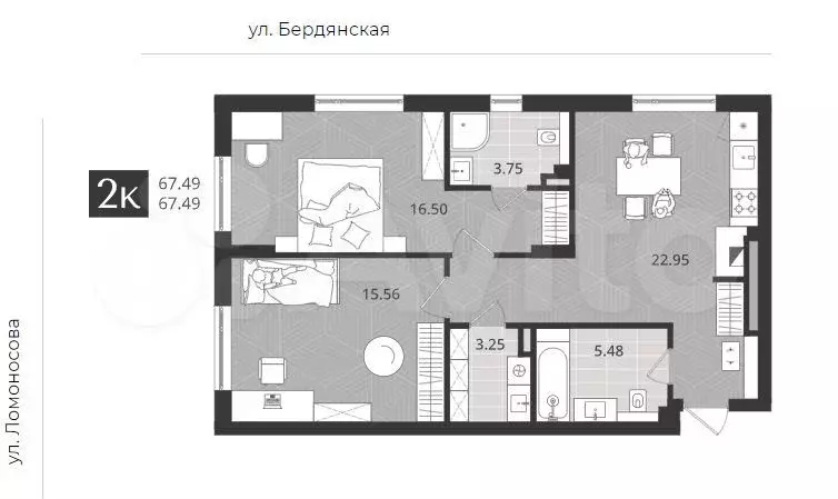 2-к. квартира, 67,5 м, 1/4 эт. - Фото 1