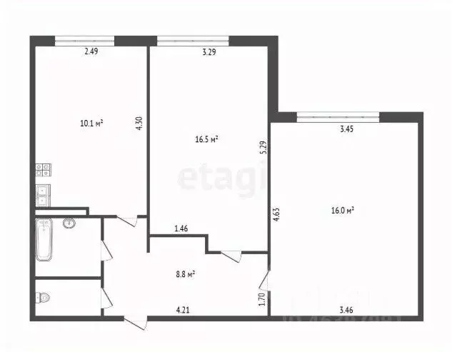 2-к кв. Санкт-Петербург ул. Котина, 4к1 (55.0 м) - Фото 2