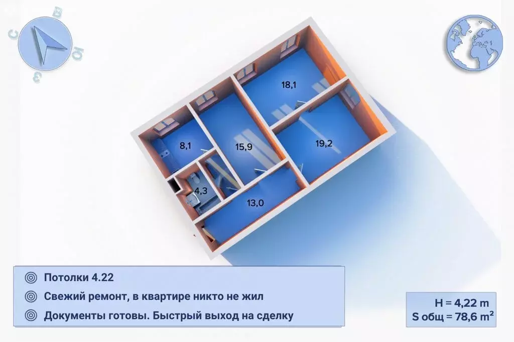 3-комнатная квартира: Санкт-Петербург, проспект Стачек, 160 (78.6 м) - Фото 2