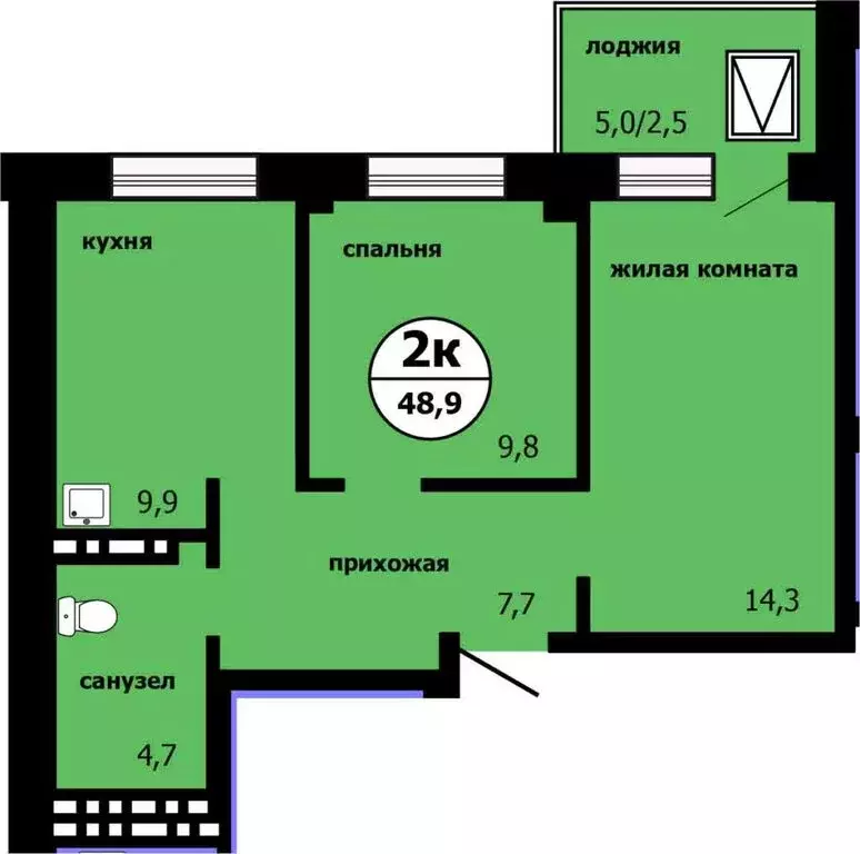 2-комнатная квартира: Красноярск, улица Лесников, 49 (48.9 м) - Фото 1