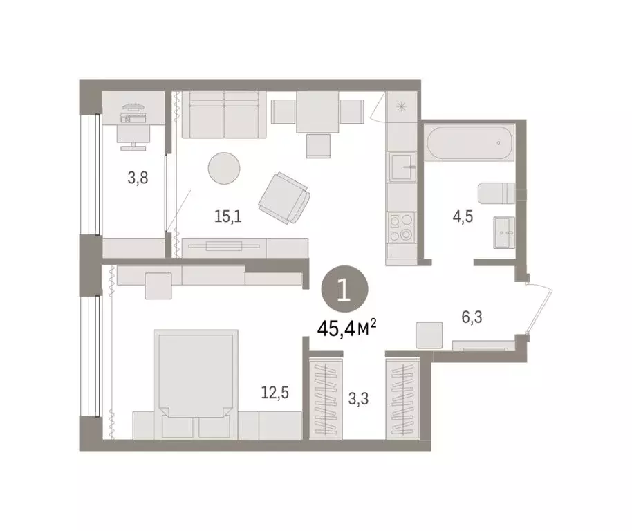 1-комнатная квартира: Тюмень, Краснооктябрьская улица, 4 (45.41 м) - Фото 0