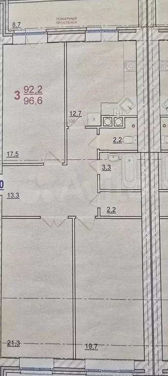 3-к. квартира, 96,6 м, 9/9 эт. - Фото 0