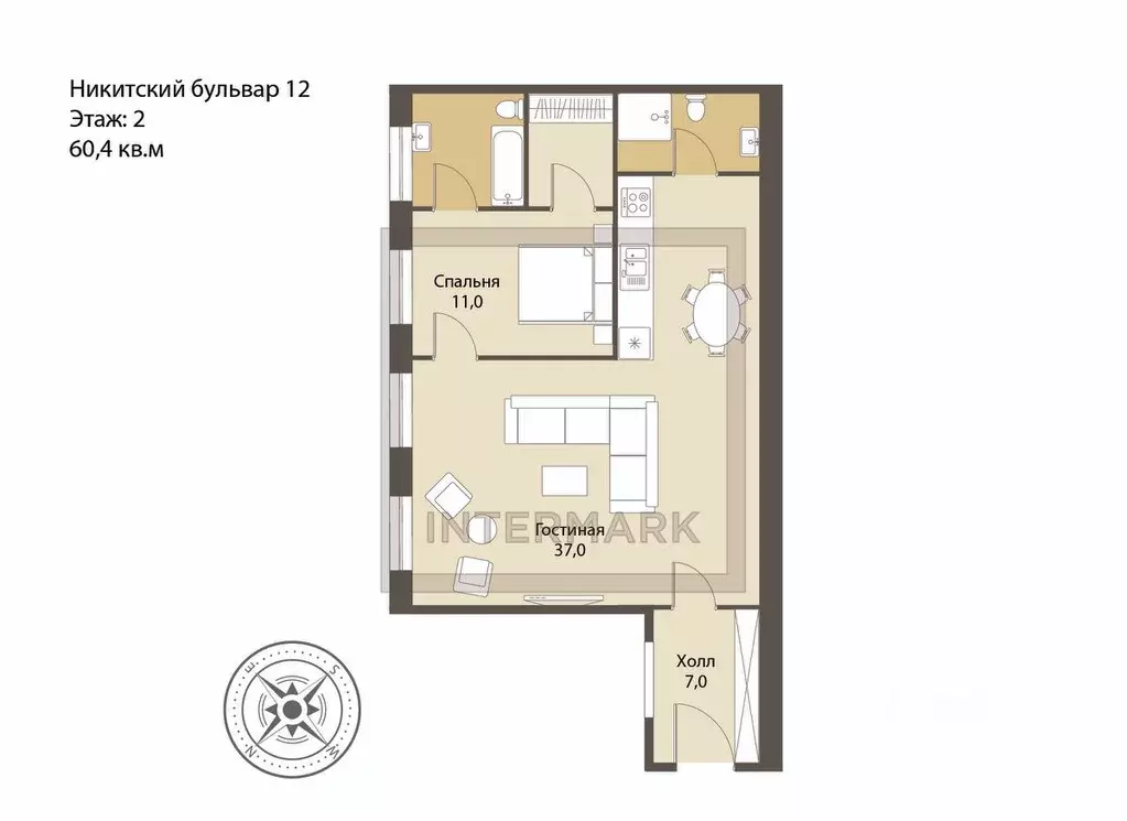2-к кв. Москва Никитский бул., 12 (60.4 м) - Фото 1