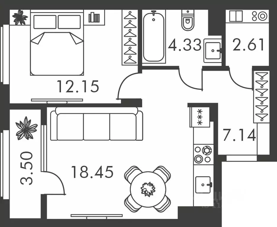 1-к кв. Тульская область, Тула ул. Карпова, 103А (48.18 м) - Фото 0
