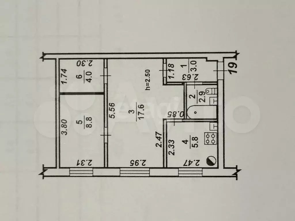2-к. квартира, 42,1 м, 1/5 эт. - Фото 0