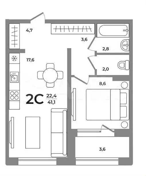 2-к. квартира, 40,5 м, 2/12 эт. - Фото 0