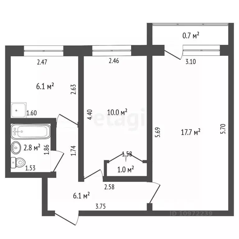 2-к кв. Башкортостан, Стерлитамак Коммунистическая ул., 65 (43.7 м) - Фото 2
