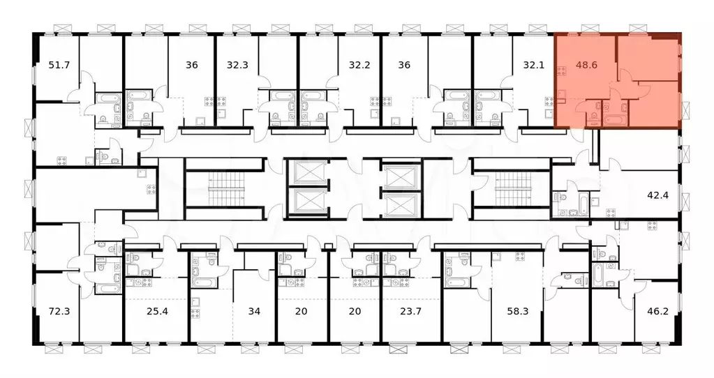 2-к. квартира, 48,6 м, 31/32 эт. - Фото 1