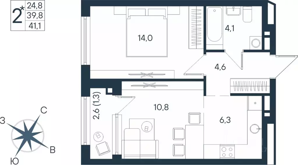 Студия Пермский край, Пермь ул. Космонавта Беляева, 17 (41.1 м) - Фото 0
