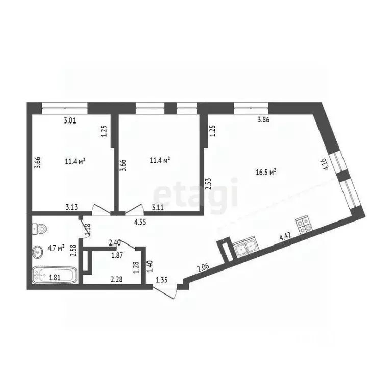 2-к кв. Тюменская область, Тюмень ул. Первооткрывателей, 8 (60.7 м) - Фото 2