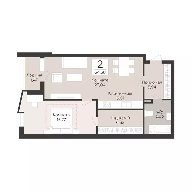 2-комнатная квартира: Самара, Барбошина Поляна (64.38 м) - Фото 1