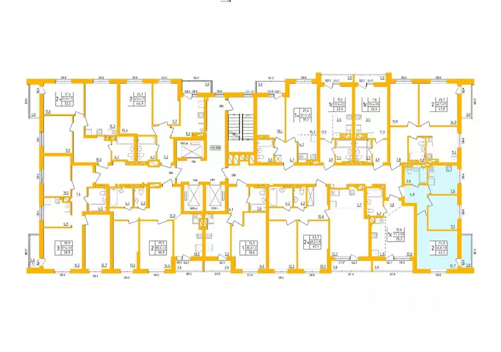 2-к кв. Башкортостан, Уфа Инорс-4Б мкр, Акварель жилой комплекс (42.3 ... - Фото 2