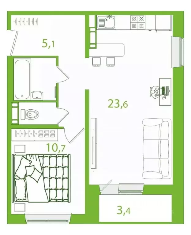 Студия Томская область, Томск ул. Пришвина, 44 (49.2 м) - Фото 0