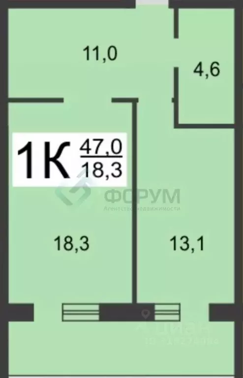 1-к кв. Нижегородская область, Нижний Новгород ул. Фрунзе, 12 (47.0 м) - Фото 1