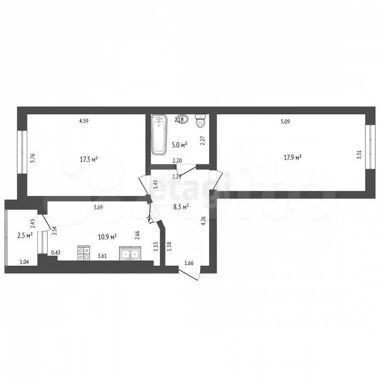 2-к. квартира, 65 м, 5/10 эт. - Фото 0