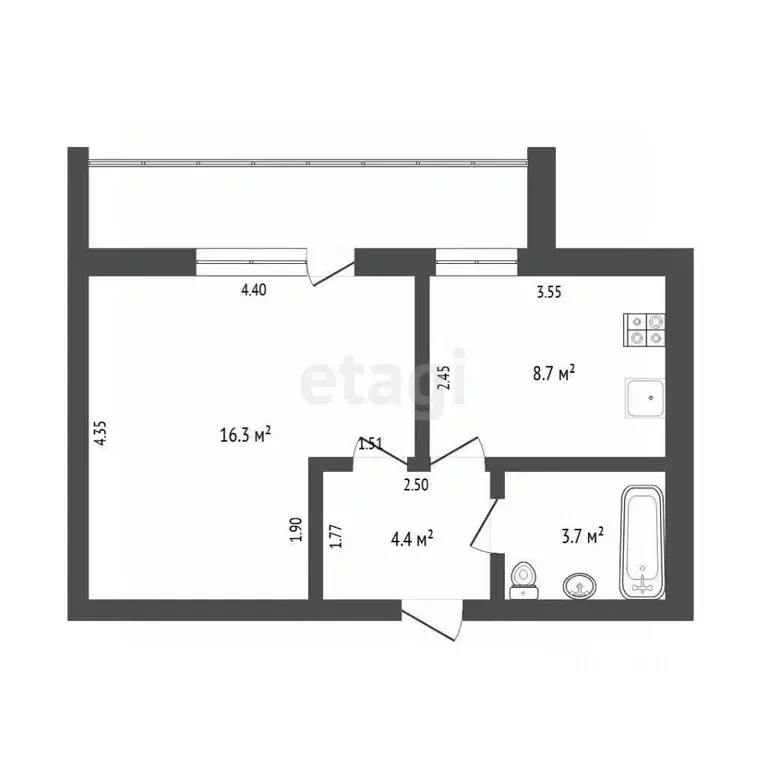 1-к кв. Тюменская область, Тюмень ул. Шишкова, 16 (34.0 м) - Фото 2