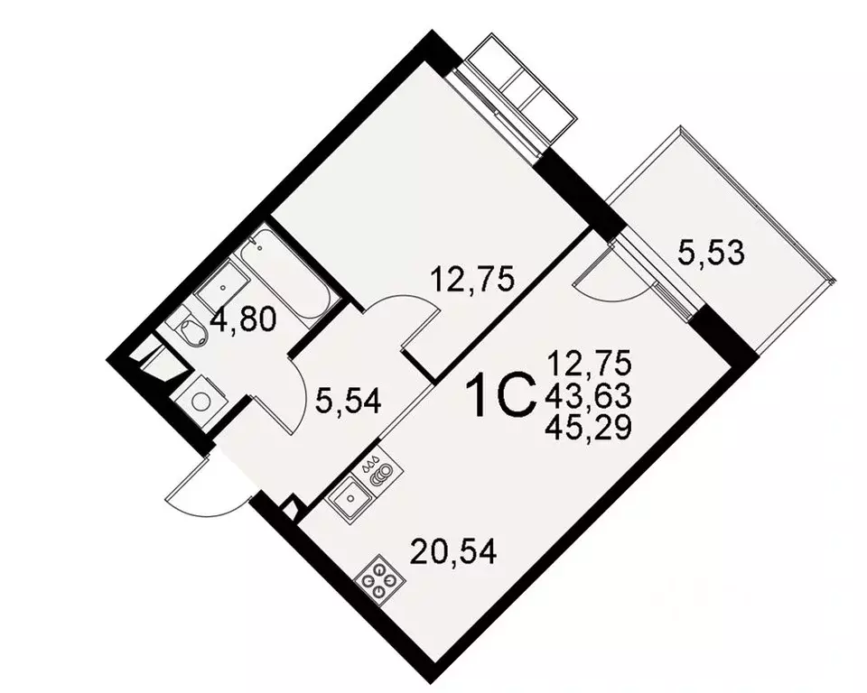 1-к кв. Тульская область, Тула Хлебная пл. (45.29 м) - Фото 0