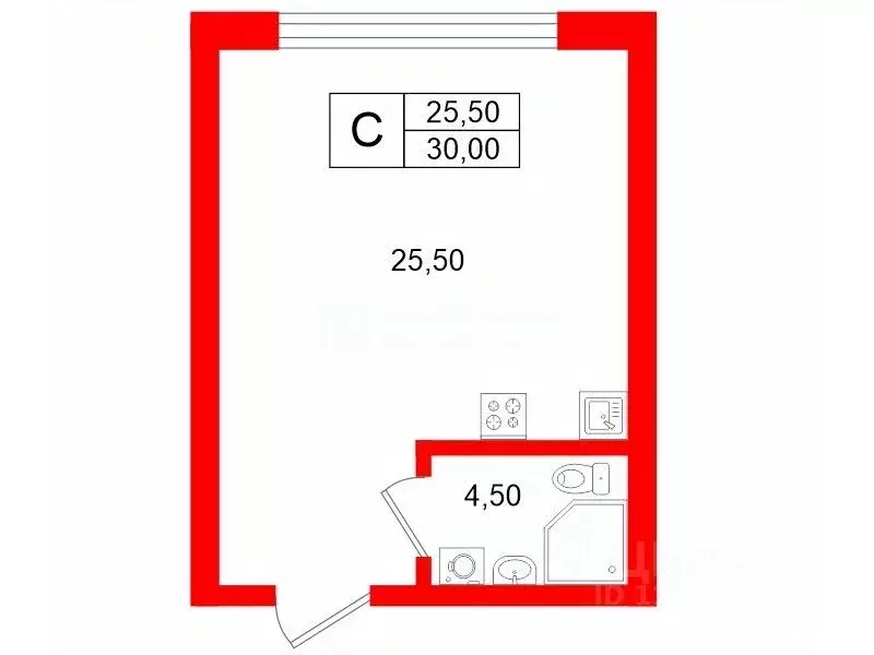 Студия Ленинградская область, Всеволожск ул. Шевченко, 18К3 (30.0 м) - Фото 2