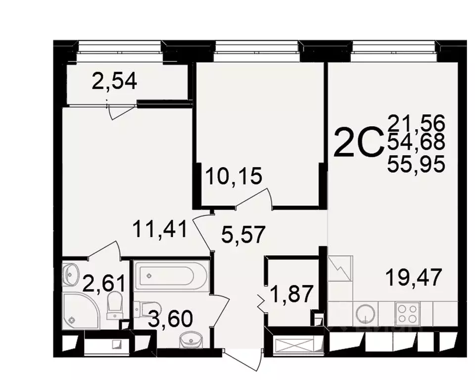 2-к кв. Рязанская область, Рязань ул. Чкалова (54.68 м) - Фото 1