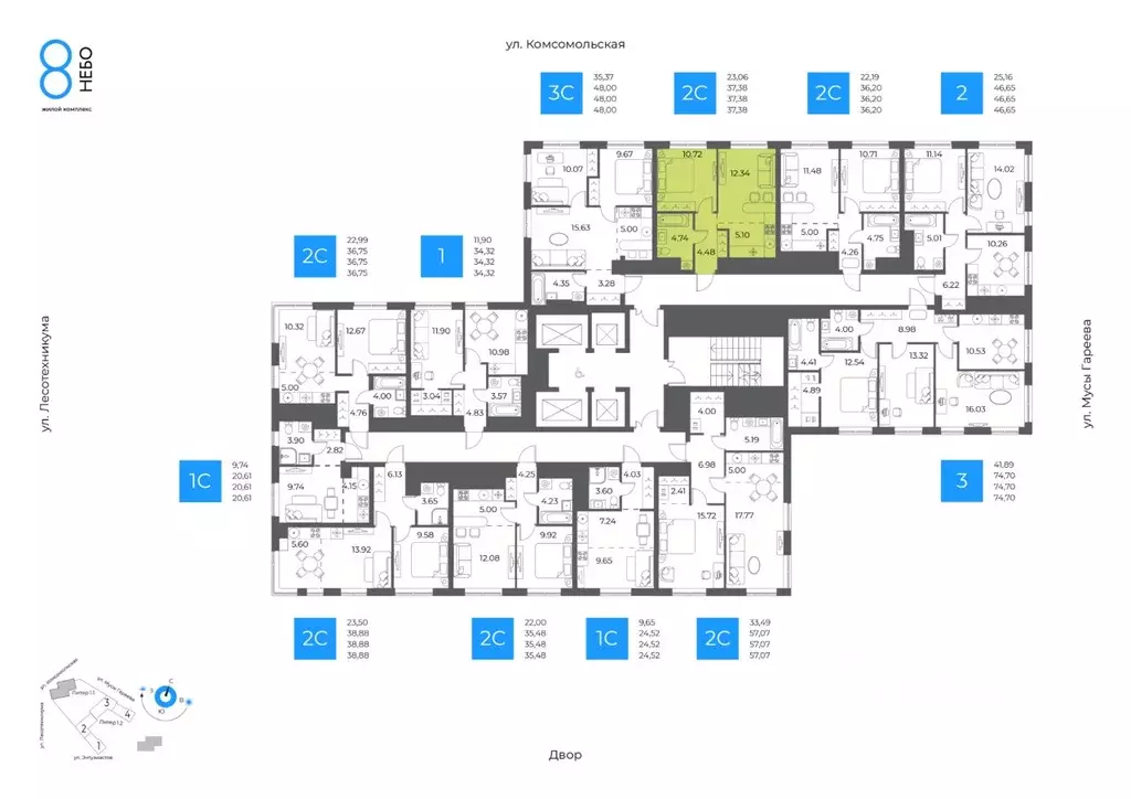 2-к кв. Башкортостан, Уфа Глумилино-1 мкр, 8-е Небо жилой комплекс ... - Фото 2