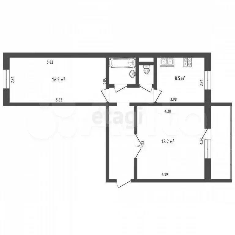 2-к. квартира, 56,5 м, 6/10 эт. - Фото 0
